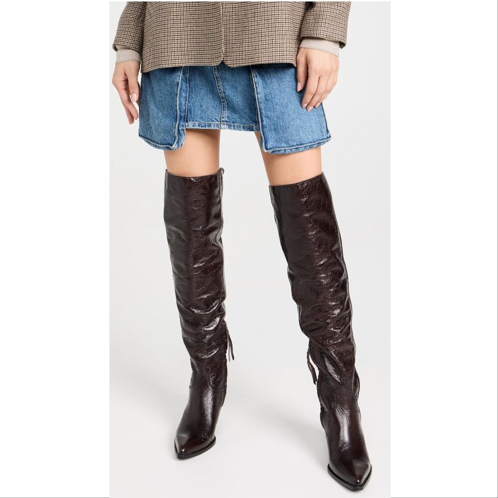 Sam Edelman Julee Over The Knee OTK Boots 6.5 Espresso Brown Leather Western NEW - Picture 3 of 15